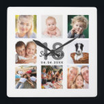 18th birthday custom photo collage girl milestone square wall clock<br><div class="desc">A wall clock as a gift for a 18th birthday for a girl, young woman, celebrating her life with a collage of 8 of your photos. Personalize and add a name, age 18 and a date. Date of birth or the date of the anniversary. Black and gray colored letters. A...</div>