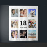18th birthday custom photo collage white guy tapestry<br><div class="desc">For a 18th birthday, celebrating his life with a collage of 8 of your photos of his friends, family, interest or pets. Personalise and the age 18 and a date. Date of birth or the date of the birthday party. Black letters. A classic white background colour. Use as party wall...</div>