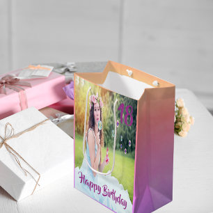 18th birthday custom photo purple medium gift bag