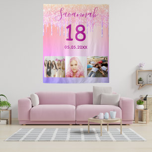 18th birthday custom photo rose gold pink glitter tapestry