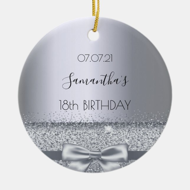 18th birthday decor silver sparkle bow metallic ceramic tree decoration (Front)