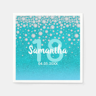 18th birthday diamonds glitter on teal blue green napkin