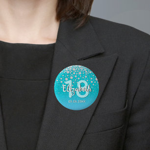 18th birthday diamonds glitter teal blue green 6 cm round badge