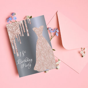 18th birthday dress glitter drip silver invitation
