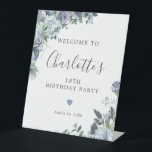 18th Birthday Dusty Blue Floral Welcome Pedestal Sign<br><div class="desc">Welcome your guests with this elegant tabletop pedestal sign. Pretty dusty blue roses,  peonies and wildflowers decorate two corners. A tiny heart adds a little loving touch. A classic and easy-to-read font combination takes only minutes to personalise.</div>