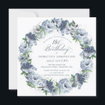 18th Birthday Dusty Blue Flower Wreath Invitation<br><div class="desc">Soft watercolor blue roses and peonies create a pretty springtime wreath to decorate this 19th birthday invitation. The typography adds an elegant aesthetic. This elegant birthday invitation is available in both traditional cardstock and a downloadable version. It is part of the Dusty Blue Floral collection. It lets you choose a...</div>