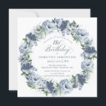 18th Birthday Dusty Blue Flower Wreath Invitation<br><div class="desc">Soft watercolor blue roses and peonies create a pretty springtime wreath to decorate this 19th birthday invitation. The typography adds an elegant aesthetic. This elegant birthday invitation is available in both traditional cardstock and a downloadable version. It is part of the Dusty Blue Floral collection. It lets you choose a...</div>