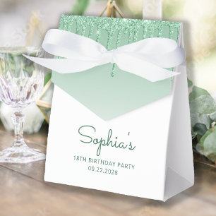 18th Birthday Elegant Green Glitter Drip Script Favour Box