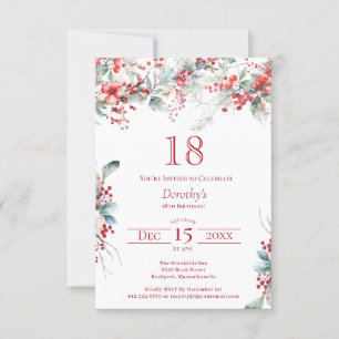 18th Birthday Elegant Winter Berry Botanical Invitation