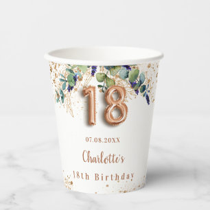 18th birthday eucalyptus greenery glitter monogram paper cups