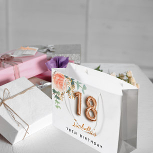 18th birthday floral rose gold eucalyptus birthday large gift bag