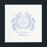 18th Birthday French Blue Floral Crest Custom Napkin<br><div class="desc">An elegant French vintage blue floral crest takes centre stage on this timeless custom paper napkin. Ornate,  formal and very feminine will make any birthday lady feel very special. Coordinating party supplies are available.</div>