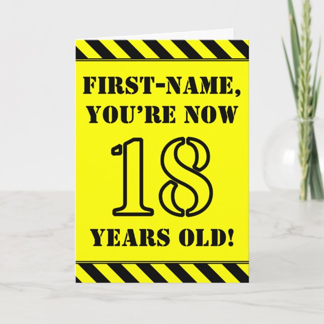 18th Birthday: Fun Stencil Style Text, Custom Name Card (Front)