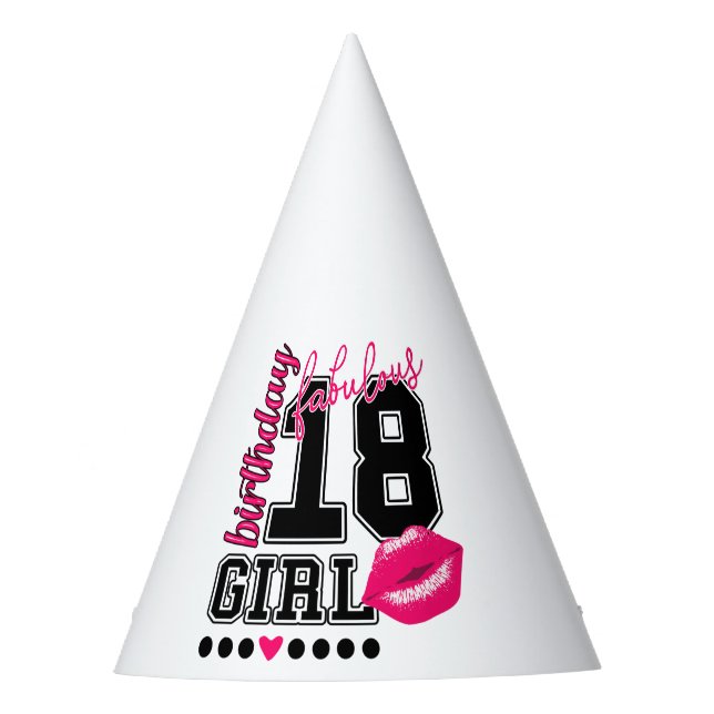 18th birthday girl Partyhütchen, pink Kiss Party Hat (Front)
