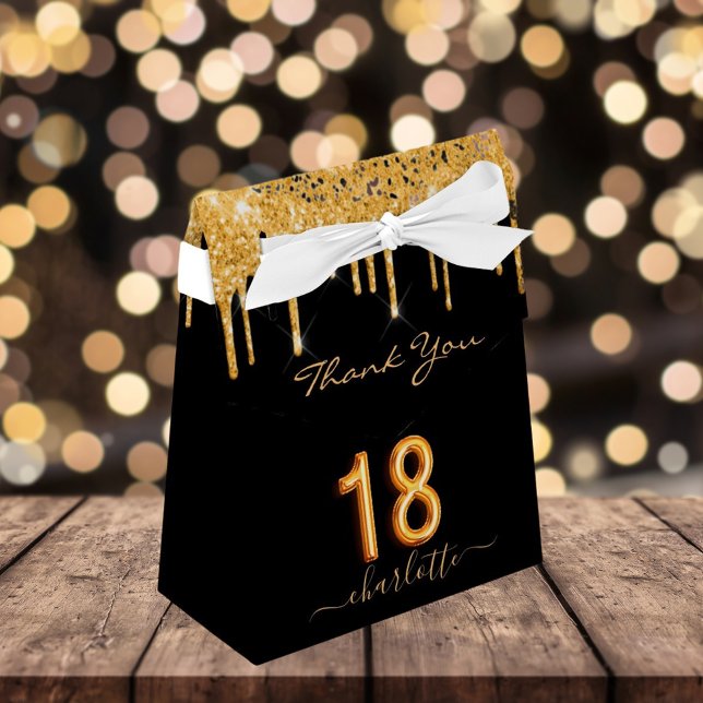 18th birthday glitter drips black gold thank you favour box (Creator Uploaded)