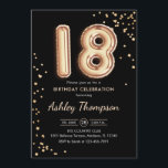 18th Birthday - Gold Balloons Black Invitation<br><div class="desc">18th birthday party invitation. Elegant design in faux glitter gold and black. Invite card features gold number 18 balloons and script font. Perfect for a stylish bday celebration. Message me if you need custom age.</div>