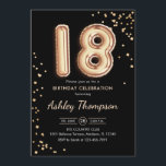 18th Birthday - Gold Balloons Black Invitation<br><div class="desc">18th birthday party invitation. Elegant design in faux glitter gold and black. Invite card features gold number 18 balloons and script font. Perfect for a stylish bday celebration. Message me if you need custom age.</div>