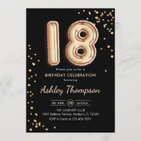 18th Birthday - Gold Balloons Black