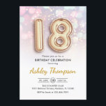18th Birthday - Gold Balloons Pink Lights Invitation<br><div class="desc">18th birthday party invitation. Elegant design in faux glitter gold with pastel pink and purple lights. Invite card features gold number 18 balloons and script font. Perfect for a stylish bday celebration. Message me if you need custom age.</div>