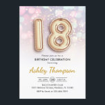 18th Birthday - Gold Balloons Pink Lights Invitation<br><div class="desc">18th birthday party invitation. Elegant design in faux glitter gold with pastel pink and purple lights. Invite card features gold number 18 balloons and script font. Perfect for a stylish bday celebration. Message me if you need custom age.</div>