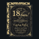 18th Birthday - Gold Black Damask Invitation<br><div class="desc">18th Birthday Invitation
Elegant vintage black and faux gold design with damask pattern. Features script font. Cheers to 18 years! Can be personalized into any age! Message me if you need further customization.</div>