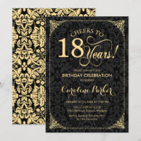 18th Birthday - Gold Black Damask