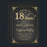 18th Birthday - Gold Chalkboard Invitation<br><div class="desc">18th Birthday Invitation.
Elegant vintage black and faux gold design with chalkboard pattern. Features script font. Cheers to 18 years! Can be personalised into any age! Message me if you need further customisation.</div>