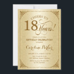 18th Birthday - Gold Damask Invitation<br><div class="desc">18th Birthday Invitation.
Elegant vintage black and faux gold design with damask pattern. Features script font. Cheers to 18 years! Can be personalised into any age! Message me if you need further customisation.</div>