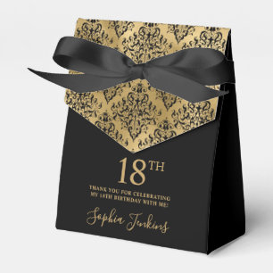 18th Birthday Gold Damask Thank You Favour Box