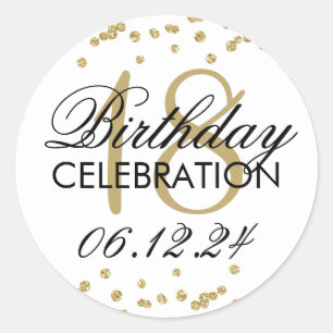 18th Birthday Gold Faux Glitter Confetti White Classic Round Sticker