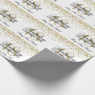 18th Birthday Gold Faux Glitter Confetti White Wrapping Paper
