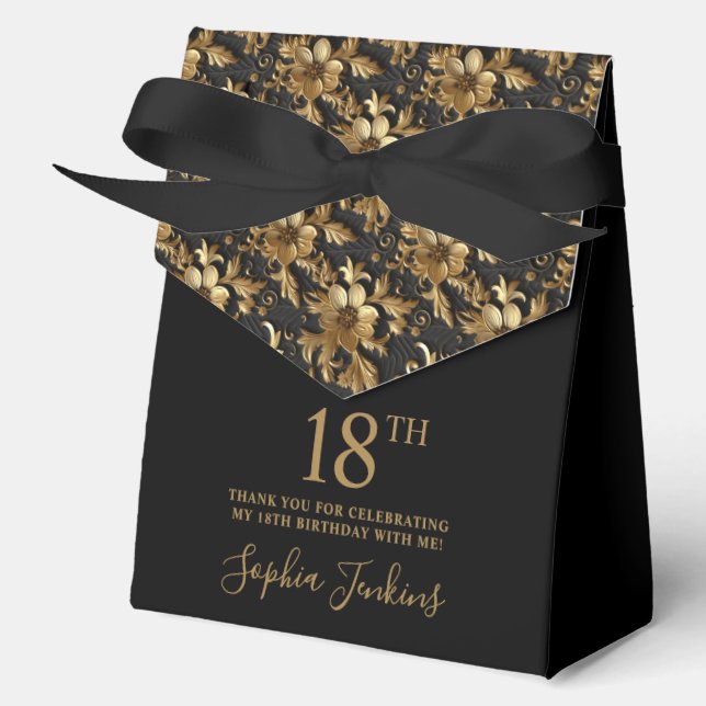 18th Birthday Gold Floral Thank You  Favour Box (Front)