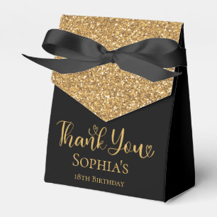 18th Birthday Gold Glitter Black Thank You Favour Box