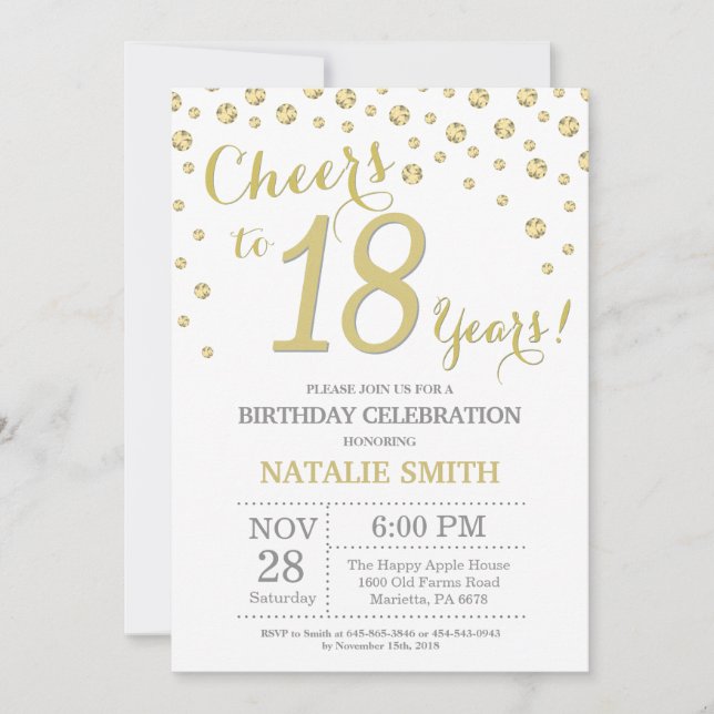 18th Birthday Gold Glitter Diamond Invitation (Front)