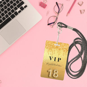 18th birthday gold glitter drips metallic ID badge