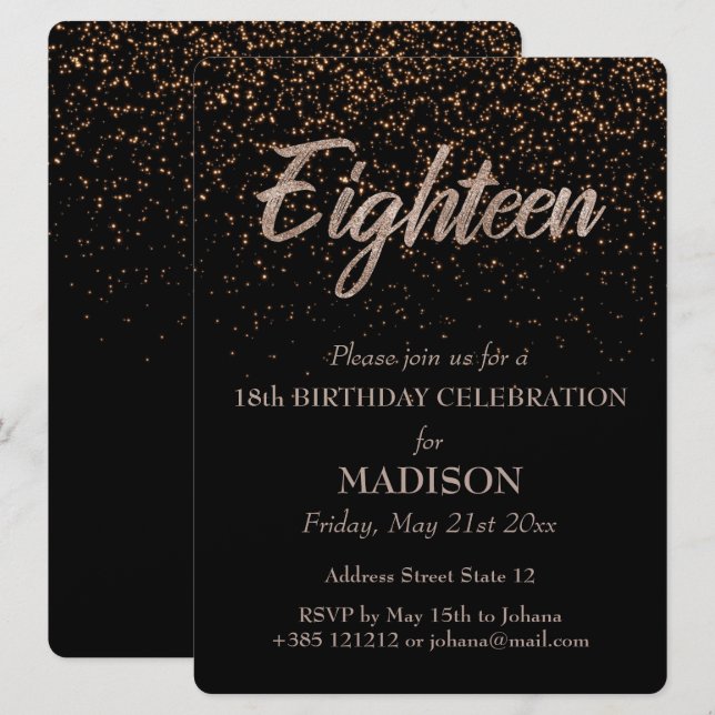 18th Birthday Gold Glitter Invitation (Front/Back)