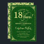 18th Birthday - Gold Green Damask Invitation<br><div class="desc">18th Birthday Invitation.
Elegant vintage green and faux gold design with damask pattern. Features script font. Cheers to 18 years! Can be personalized into any age! Message me if you need further customization.</div>