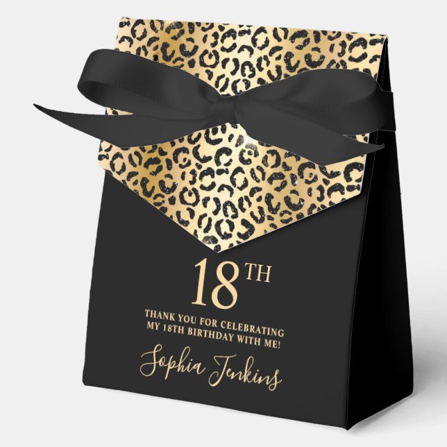 18th Birthday Gold Leopard Print Thank You  Favour Box (Front)