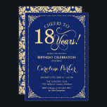 18th Birthday - Gold Navy Blue Damask Invitation<br><div class="desc">18th Birthday Invitation.
Elegant vintage navy blue and faux gold design with damask pattern. Features script font. Cheers to 18 years! Can be personalised into any age! Message me if you need further customisation.</div>