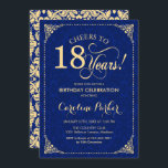 18th Birthday - Gold Navy Blue Damask Invitation<br><div class="desc">18th Birthday Invitation.
Elegant vintage navy blue and faux gold design with damask pattern. Features script font. Cheers to 18 years! Can be personalised into any age! Message me if you need further customisation.</div>