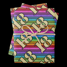 18th Birthday Gold Numbers Rainbow Stripe Glitter