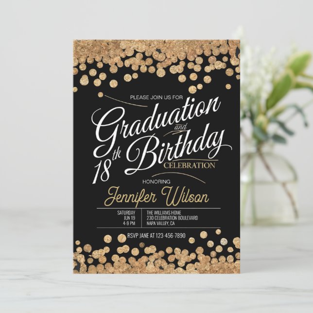 18th Birthday Graduation Sparkling Gold Glitter Invitation (Standing Front)