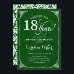 18th Birthday - Green Damask Invitation<br><div class="desc">18th Birthday Invitation.
Elegant vintage green and white design with damask pattern. Features script font. Cheers to 18 years! Can be personalized into any age! Message me if you need further customization.</div>