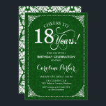 18th Birthday - Green Damask Invitation<br><div class="desc">18th Birthday Invitation.
Elegant vintage green and white design with damask pattern. Features script font. Cheers to 18 years! Can be personalized into any age! Message me if you need further customization.</div>