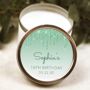 18th Birthday Green Glitter Drip Round Sticker