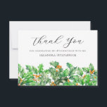 18th Birthday Holly December Birth Flower Custom Thank You Card<br><div class="desc">Elegant holly sprigs create a pretty flat birthday thank you card. Holly is the December Birth Flower. So this is a perfect floral design for a December birthday. Open and airy script spells thank you. Two lines of text let you personalise a thank you statement and your name. All of...</div>