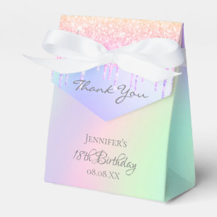 18th birthday holographic purple pink thank you favour box