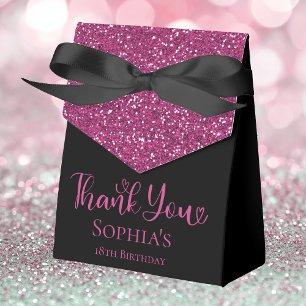 18th Birthday Hot Pink Glitter Black Thank You Favour Box