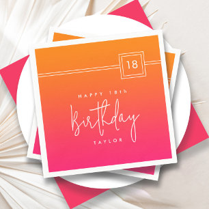 18th Birthday Hot Pink Orange Colourful  Napkin