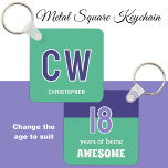 18th birthday initials green purple key ring<br><div class="desc">18 years of being awesome. Celebrate his 18th Birthday with a personalised Metal Square Keychain he will love! Sleek and durable, this stylish accessory features his initials in a green and purple design. Perfect for keeping his keys safe while adding a pop of personality to his everyday essentials. A thoughtful,...</div>
